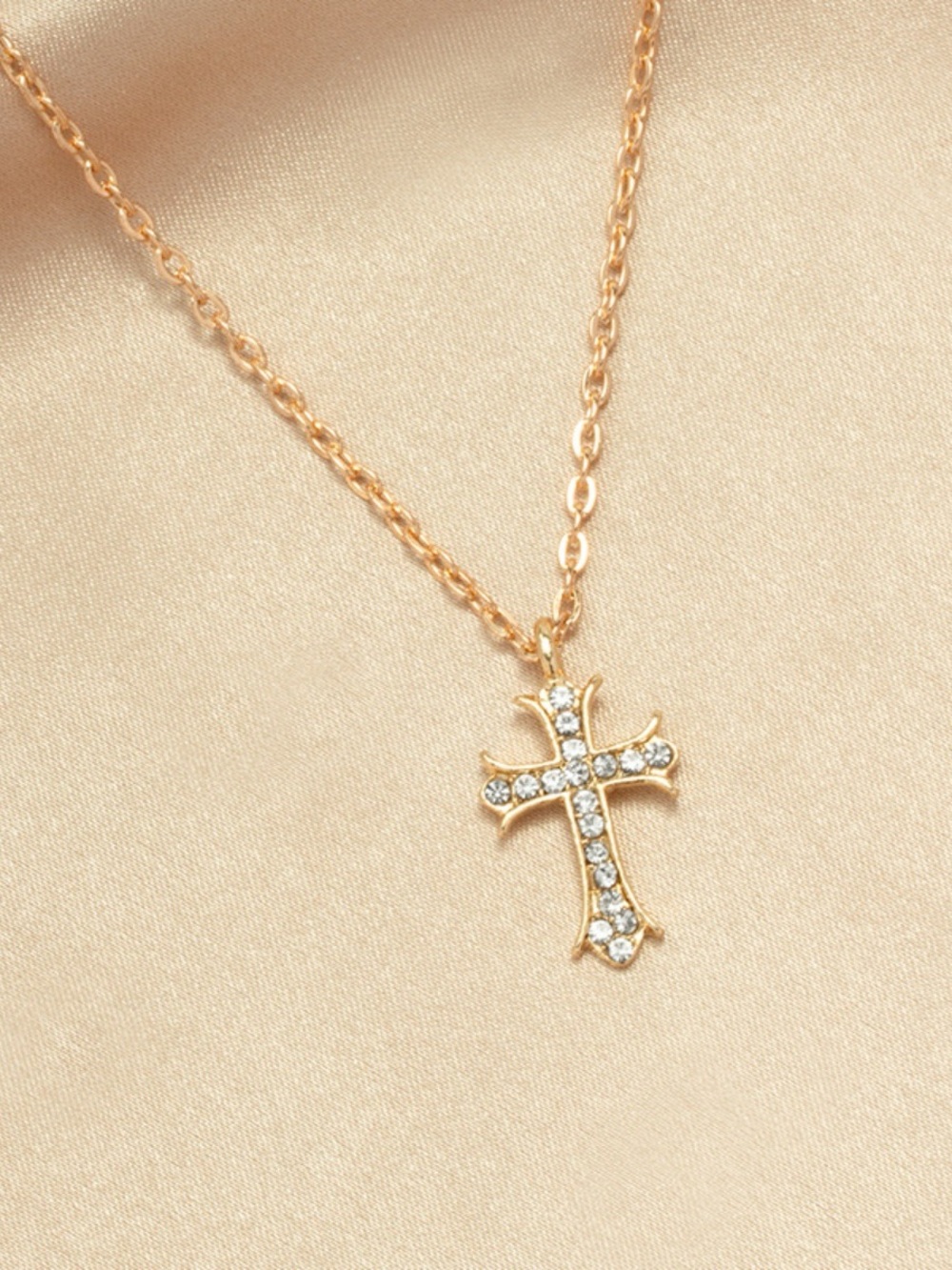 18K Gold Simulated Diamond Cross Necklace Christian Pendant 18in Plated Steel